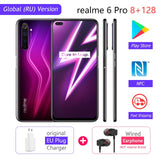 realme 6 Pro 6pro 8GB RAM 128GB ROM Global Version Mobile Phone Snapdragon 720G 30W Flash Charge 64MP Camera EU Plug NFCellphone