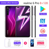 realme 6 Pro 6pro 8GB RAM 128GB ROM Global Version Mobile Phone Snapdragon 720G 30W Flash Charge 64MP Camera EU Plug NFCellphone