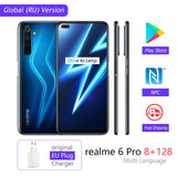 realme 6 Pro 6pro 8GB RAM 128GB ROM Global Version Mobile Phone Snapdragon 720G 30W Flash Charge 64MP Camera EU Plug NFCellphone