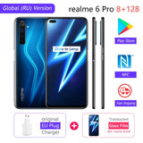realme 6 Pro 6pro 8GB RAM 128GB ROM Global Version Mobile Phone Snapdragon 720G 30W Flash Charge 64MP Camera EU Plug NFCellphone